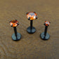 Orange Crystal Stud Earring: Black PVD Prong Set Labret Nose Ring