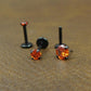 Orange Crystal Stud Earring: Black PVD Prong Set Labret Nose Ring