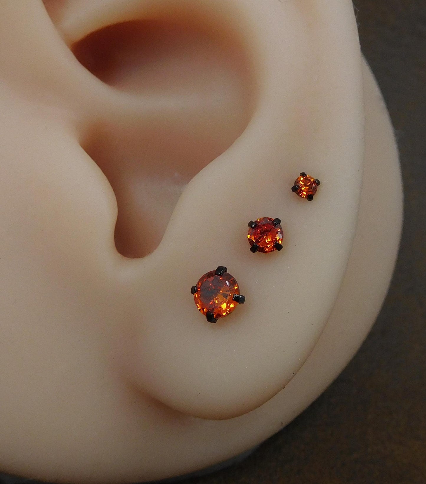 Orange Crystal Stud Earring: Black PVD Prong Set Labret Nose Ring