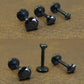 Black Crystal Prong Set Stud, Surgical Steel Flat Back, 16G 18G 20G