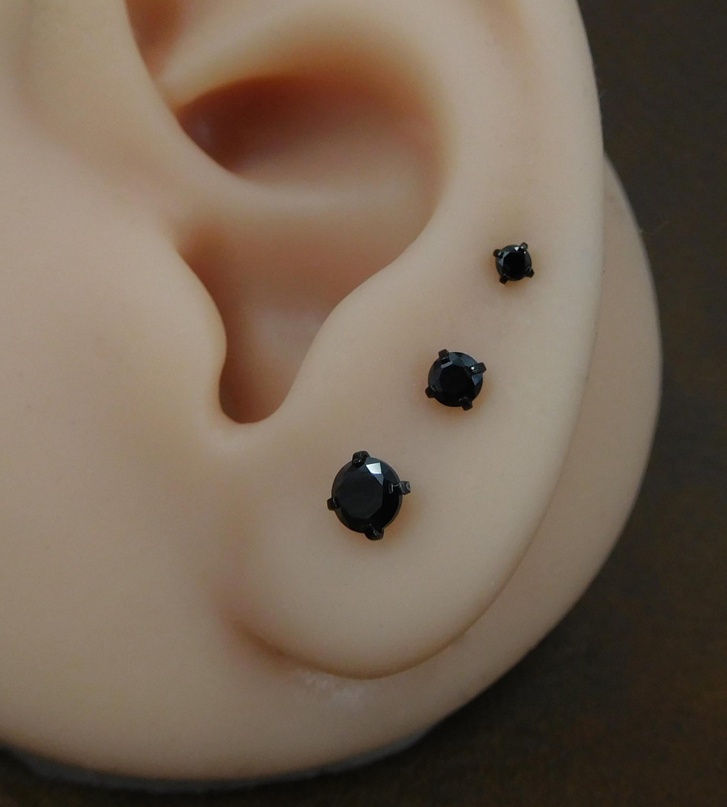 Black Crystal Prong Set Stud, Surgical Steel Flat Back, 16G 18G 20G