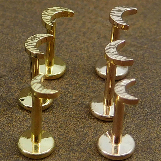 Unique Hammered 3-4mm Moon Stud Earrings, Threadless Push Pin Gold Tone Nose Ring, Petite Rustic Half Moon Look Earrings, 16G, 18G, 20G