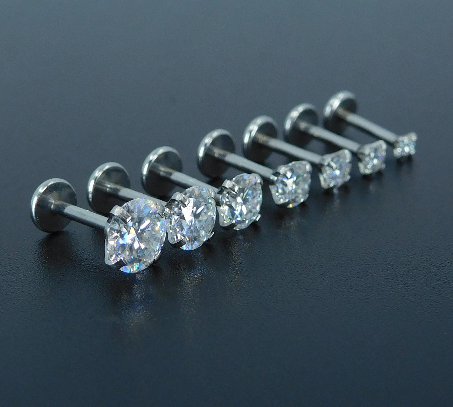 16G-18G-20G Threadless Stud Earrings ~ 2-5mm Moissanite Cartilage Rings ~ Push Pin Nose Stud Ring ~ Stainless Steel Tragus Stud Labret