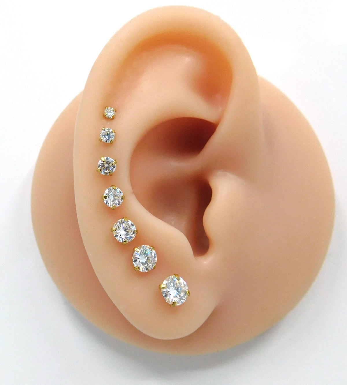 Moissanite Gold PVD Threadless Stud Earrings ~ Push Pin Nose Ring ~ Tragus Piercing ~ Labret Earring ~ Threadless Flat Back Earring Stack