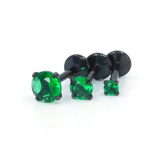 18G Green Prong Set Stud Earrings, 16G Triple Helix 2-4mm Cartilage Petite Unique Ear Rings, 20G Flat Back Theadless Black PVD Nose Rings