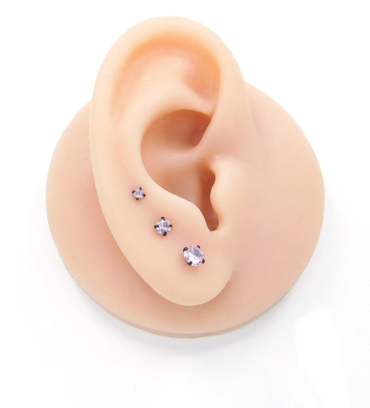 Tiny Pink Tragus Stud Earring, Threadless Piercing Stud • Black Cartilage Flat Back Earring • Hypoallergenic Labret Piercing • Forward Helix