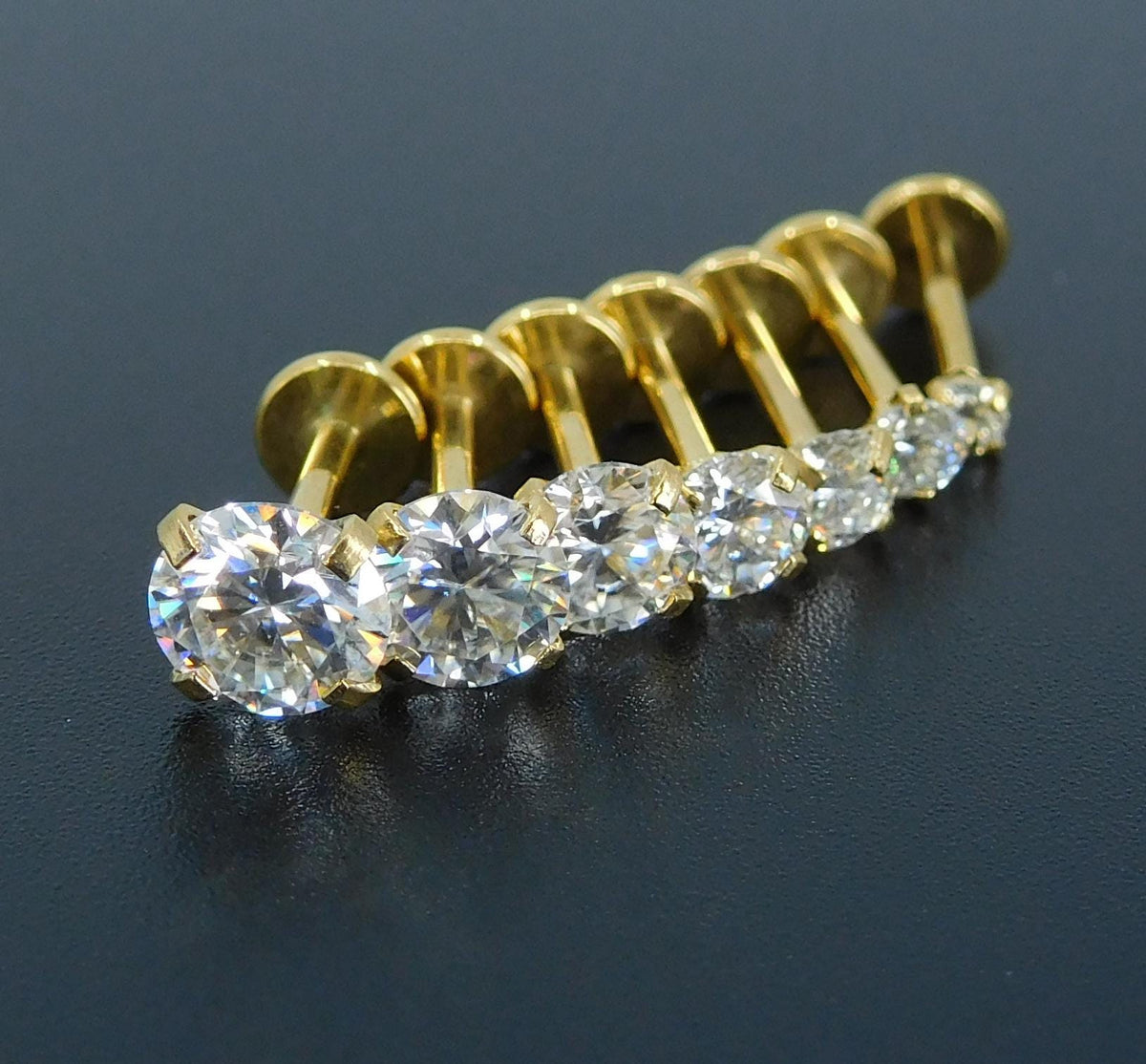 Moissanite Gold PVD Threadless Stud Earrings ~ Push Pin Nose Ring ~ Tragus Piercing ~ Labret Earring ~ Threadless Flat Back Earring Stack