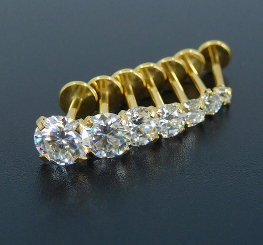 Moissanite Gold PVD Threadless Stud Earrings ~ Push Pin Nose Ring ~ Tragus Piercing ~ Labret Earring ~ Threadless Flat Back Earring Stack