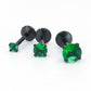 18G Green Prong Set Stud Earrings, 16G Triple Helix 2-4mm Cartilage Petite Unique Ear Rings, 20G Flat Back Theadless Black PVD Nose Rings