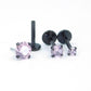 16G, 18G, 20G Pink Threadless Stud Earrings, Cartilage Cubic Zirconia Tragus Rings, Prong Set Pink CZ Black PVD Flat Back Labret Nose Ring