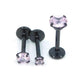16G, 18G, 20G Pink Threadless Stud Earrings, Cartilage Cubic Zirconia Tragus Rings, Prong Set Pink CZ Black PVD Flat Back Labret Nose Ring