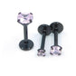 16G, 18G, 20G Pink Threadless Stud Earrings, Cartilage Cubic Zirconia Tragus Rings, Prong Set Pink CZ Black PVD Flat Back Labret Nose Ring