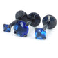16G, 18G, 20G Blue Threadless Stud Earrings, Prong Set Royal Blue Labret Nose Ring, Black PVD Comfort Flat Back Cartilage Tragus Rings