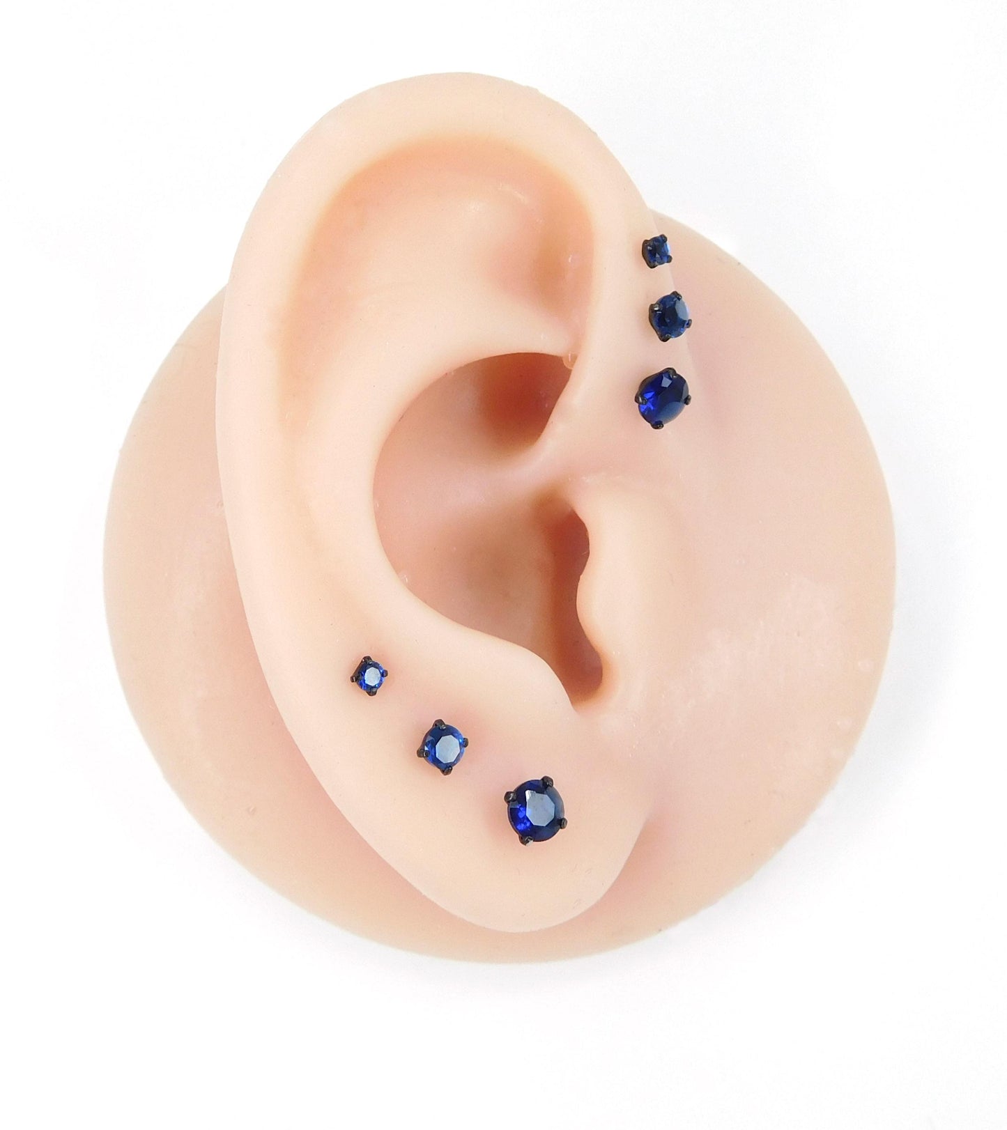 Blue CZ Black PVD Threadless Labret: Cartilage Stud Earring