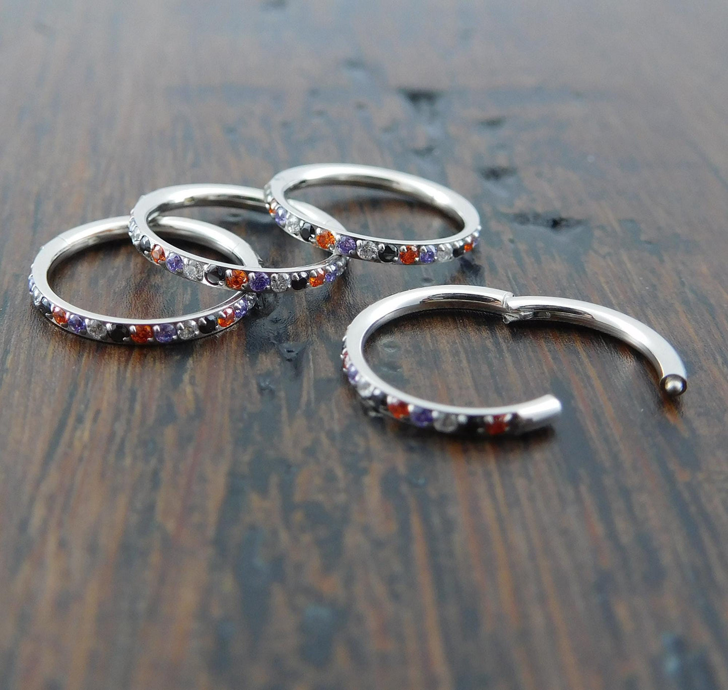 18G/20G Halloween Colors Surgical Steel Hinged Clicker Nose Stud: Hinged Segment CZ Crystal Hoop Ring, Cartilage Helix Nose Septum Ring