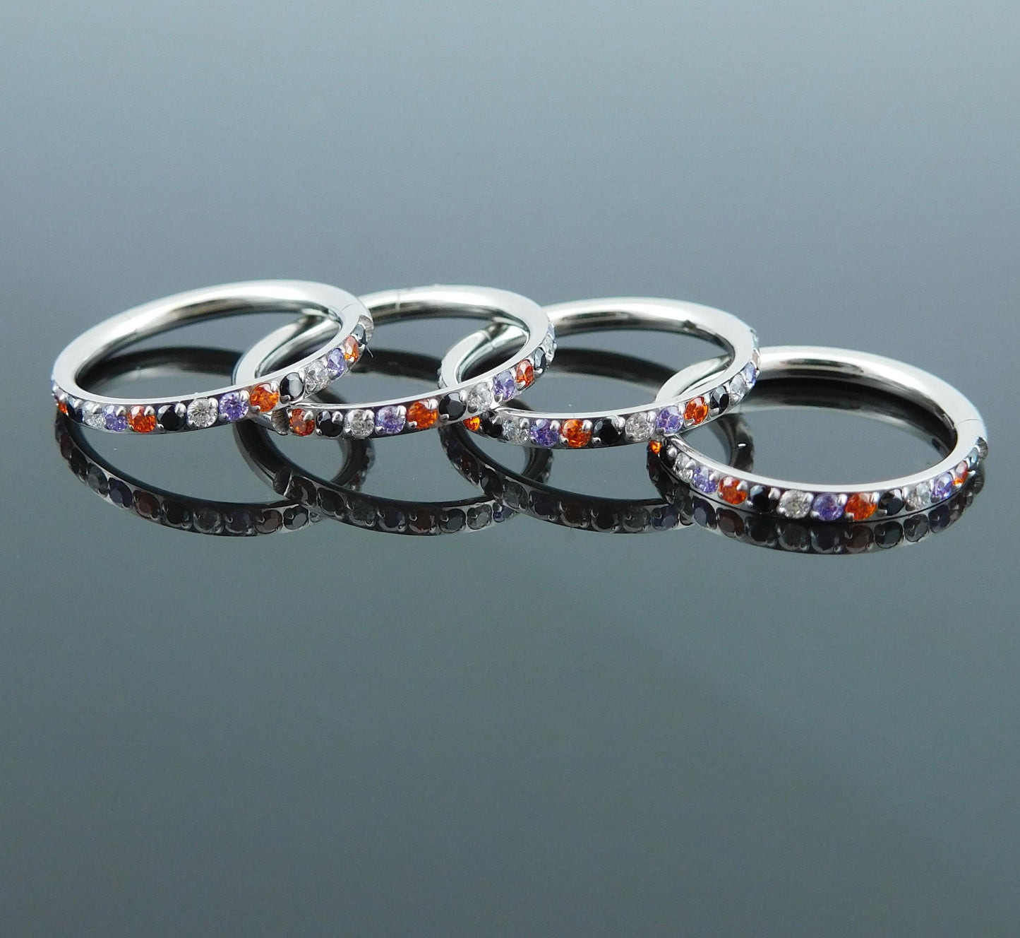 18G/20G Halloween Colors Surgical Steel Hinged Clicker Nose Stud: Hinged Segment CZ Crystal Hoop Ring, Cartilage Helix Nose Septum Ring