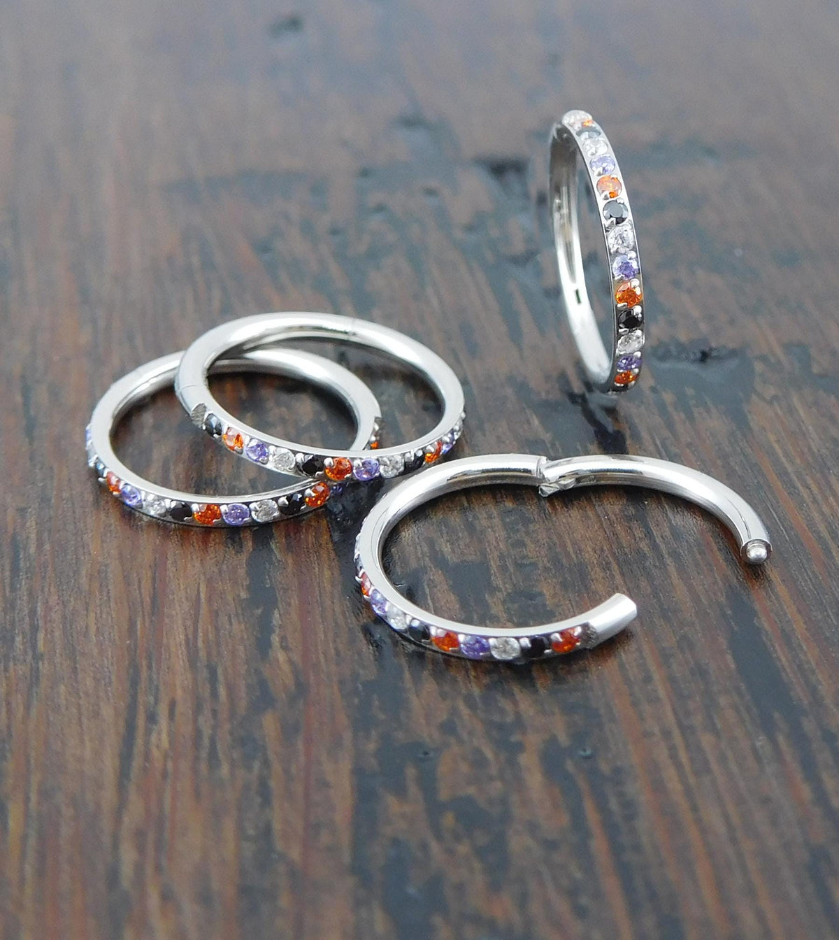 Halloween Surgical Steel Hinged Nose Ring: CZ Crystal Septum Hoop (18G/20G)