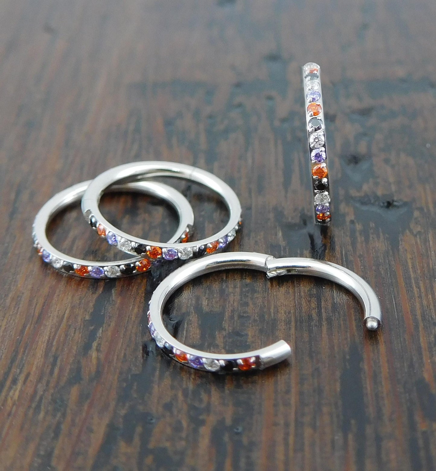 18G/20G Halloween Colors Surgical Steel Hinged Clicker Nose Stud: Hinged Segment CZ Crystal Hoop Ring, Cartilage Helix Nose Septum Ring