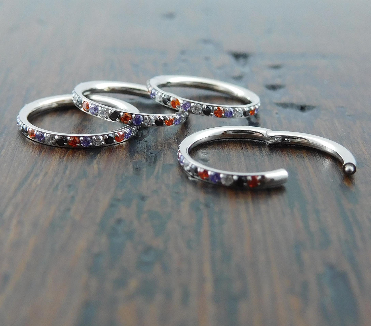 18G/20G Halloween Colors Surgical Steel Hinged Clicker Nose Stud: Hinged Segment CZ Crystal Hoop Ring, Cartilage Helix Nose Septum Ring