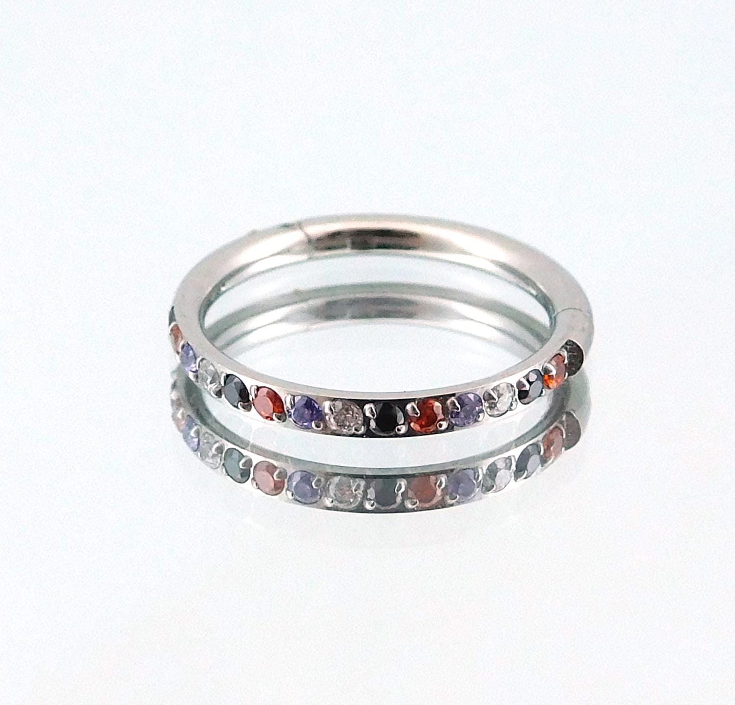 18G/20G Halloween Colors Surgical Steel Hinged Clicker Nose Stud: Hinged Segment CZ Crystal Hoop Ring, Cartilage Helix Nose Septum Ring