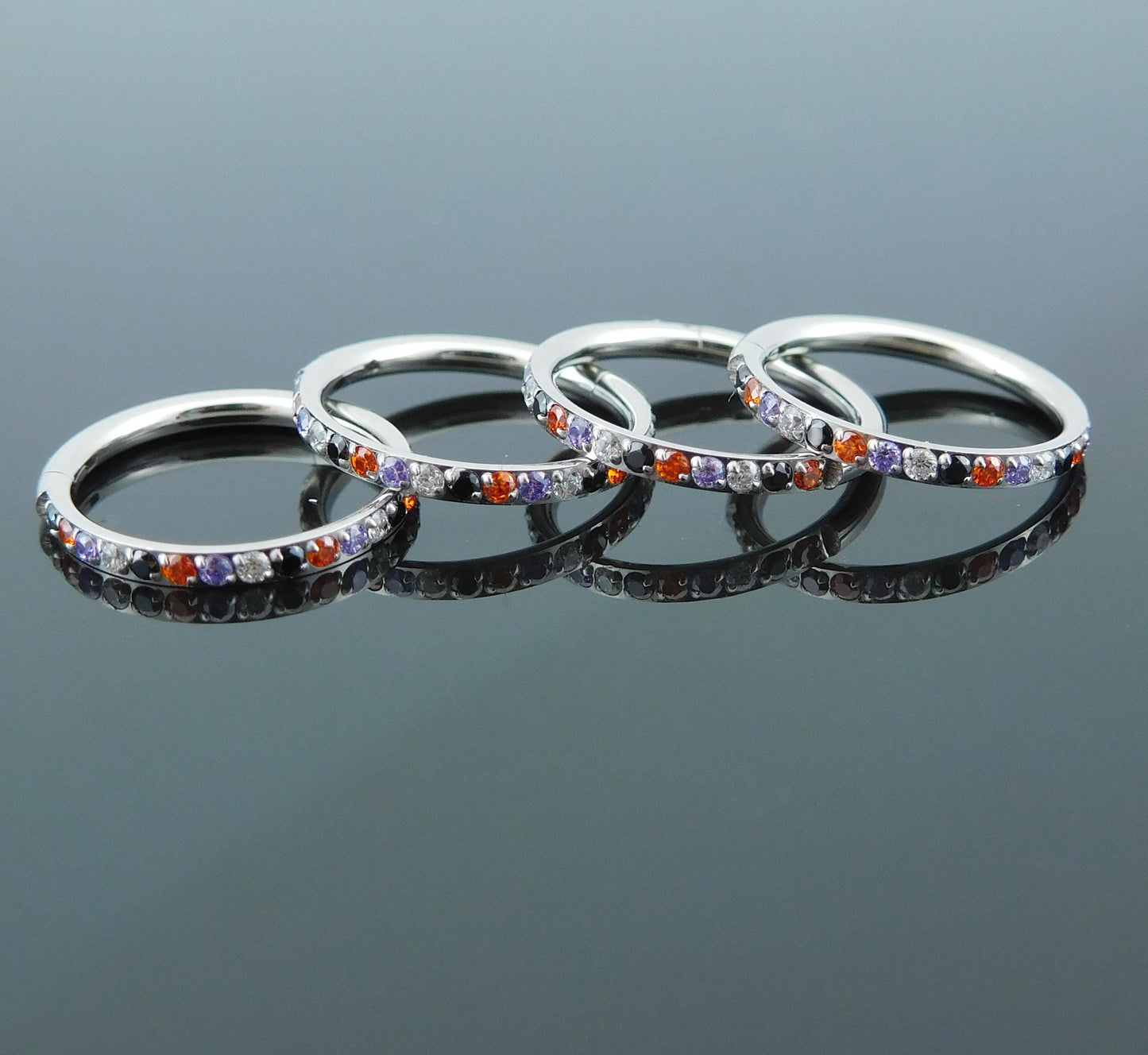 18G/20G Halloween Colors Surgical Steel Hinged Clicker Nose Stud: Hinged Segment CZ Crystal Hoop Ring, Cartilage Helix Nose Septum Ring