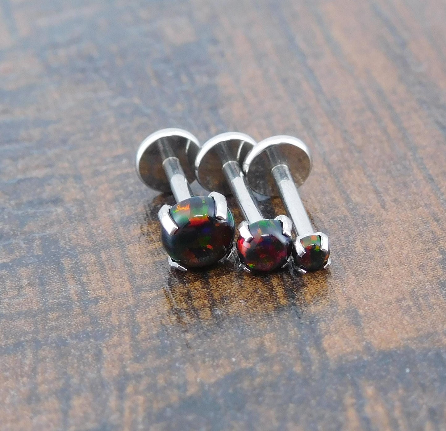 18G 2-4mm Black Fire & Ice Opal Stud Earring - 20G Surgical Stainless Steel Threadless Nose Ring - 16G Cartilage Helix Ring - Halloween Stud