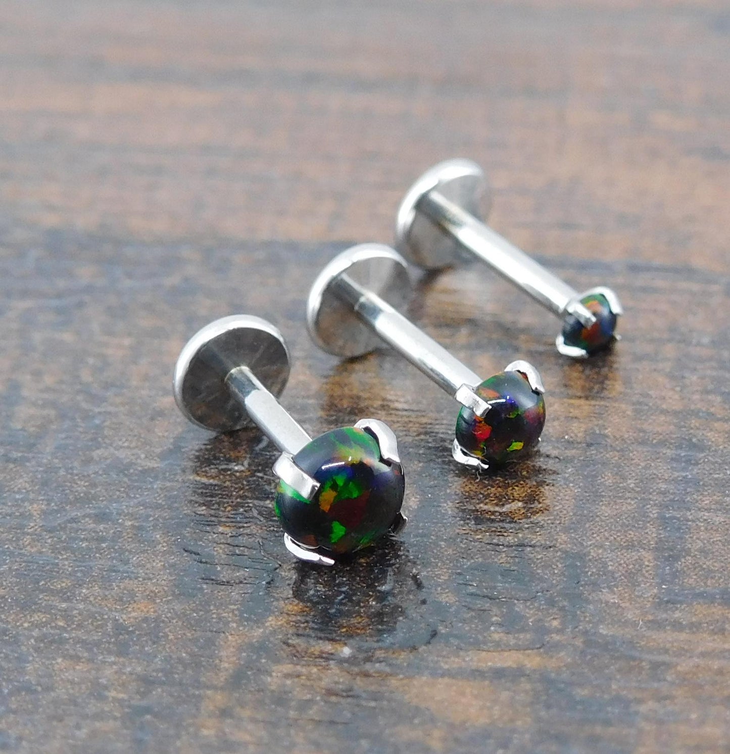 18G 2-4mm Black Fire & Ice Opal Stud Earring - 20G Surgical Stainless Steel Threadless Nose Ring - 16G Cartilage Helix Ring - Halloween Stud