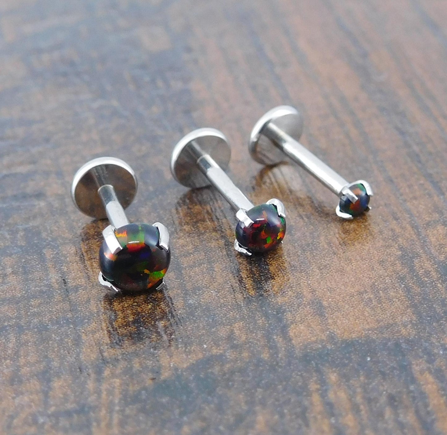 18G 2-4mm Black Fire & Ice Opal Stud Earring - 20G Surgical Stainless Steel Threadless Nose Ring - 16G Cartilage Helix Ring - Halloween Stud
