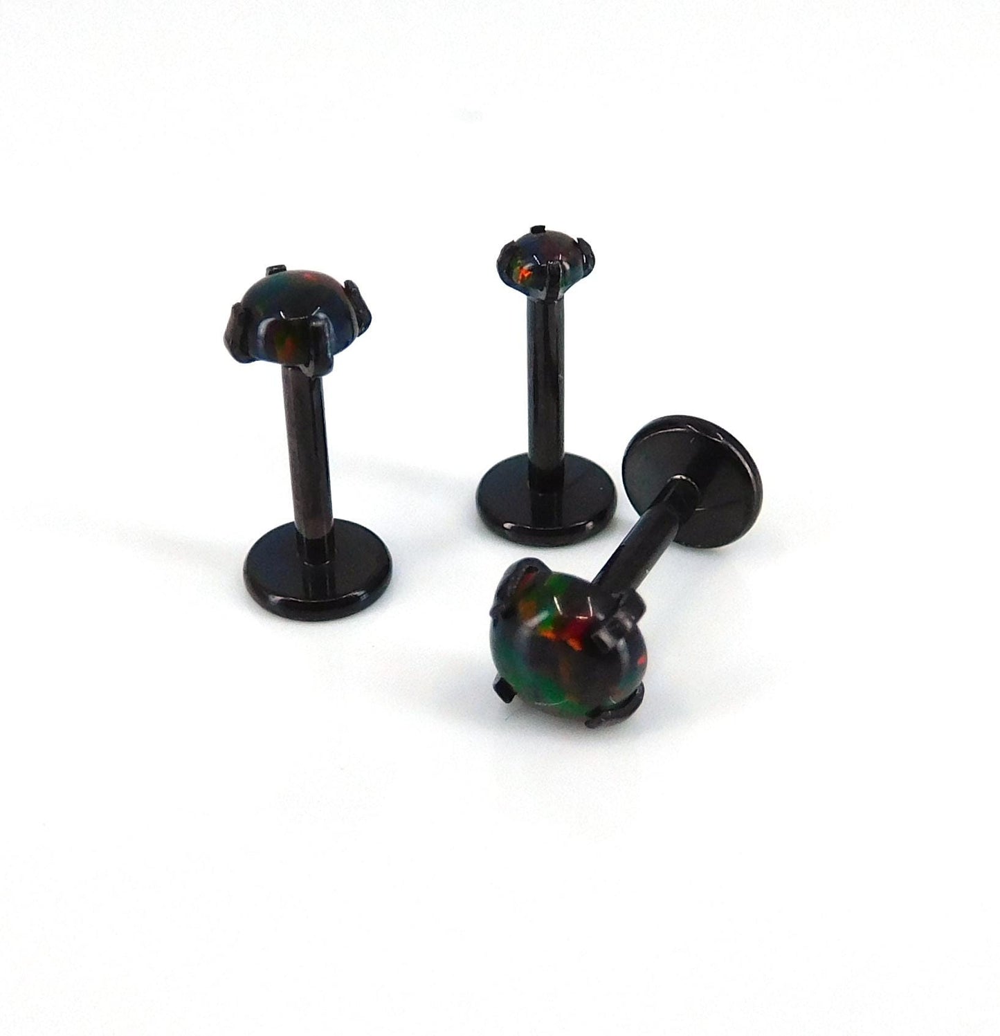 18G Black Fire & Ice Opal Stud Earring - 16G Halloween Dark Opal Cartilage Earring - 20G Black PVD Threadless Tragus Earring Jewelry