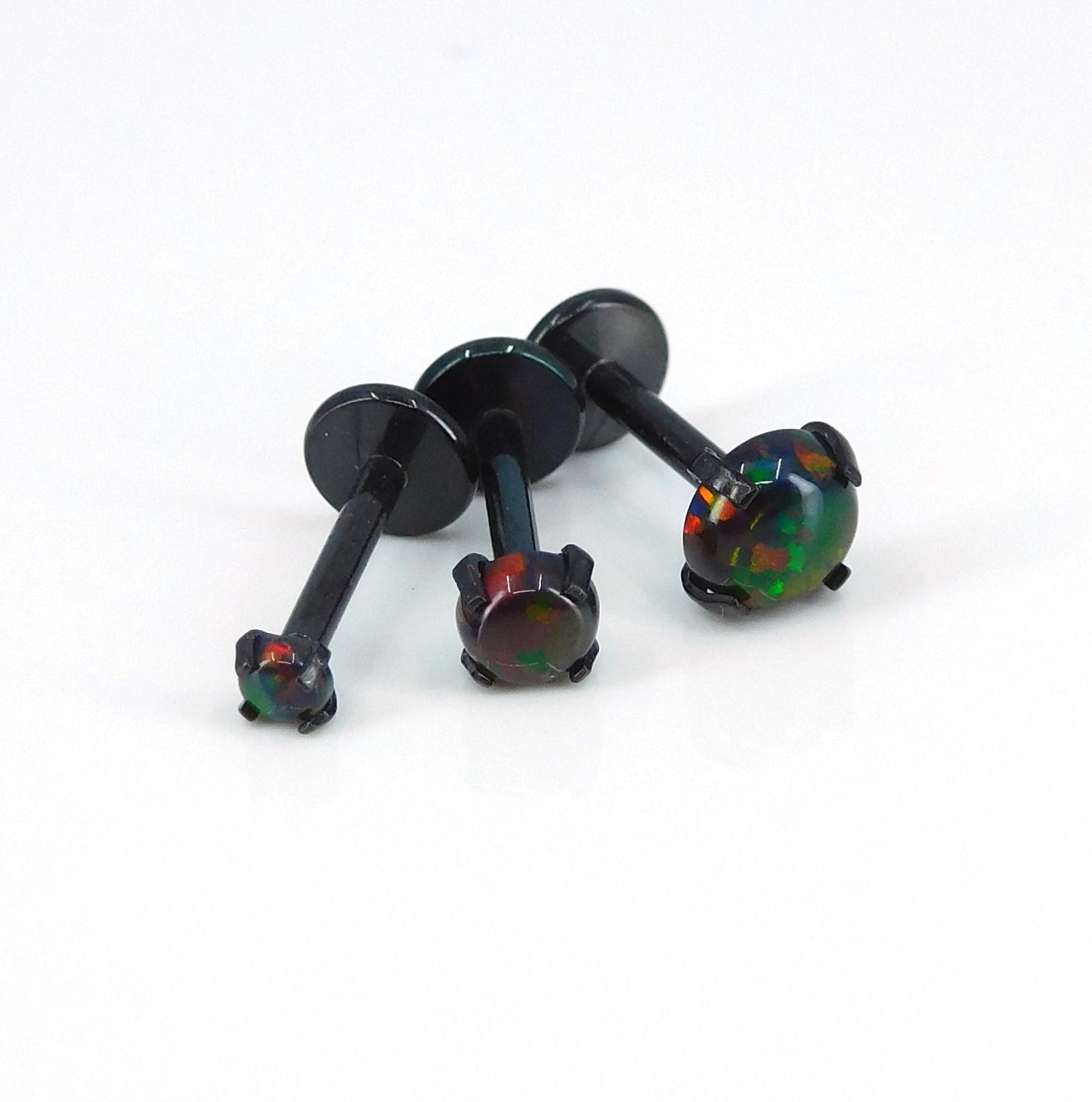 18G Black Fire & Ice Opal Stud Earring - 16G Halloween Dark Opal Cartilage Earring - 20G Black PVD Threadless Tragus Earring Jewelry