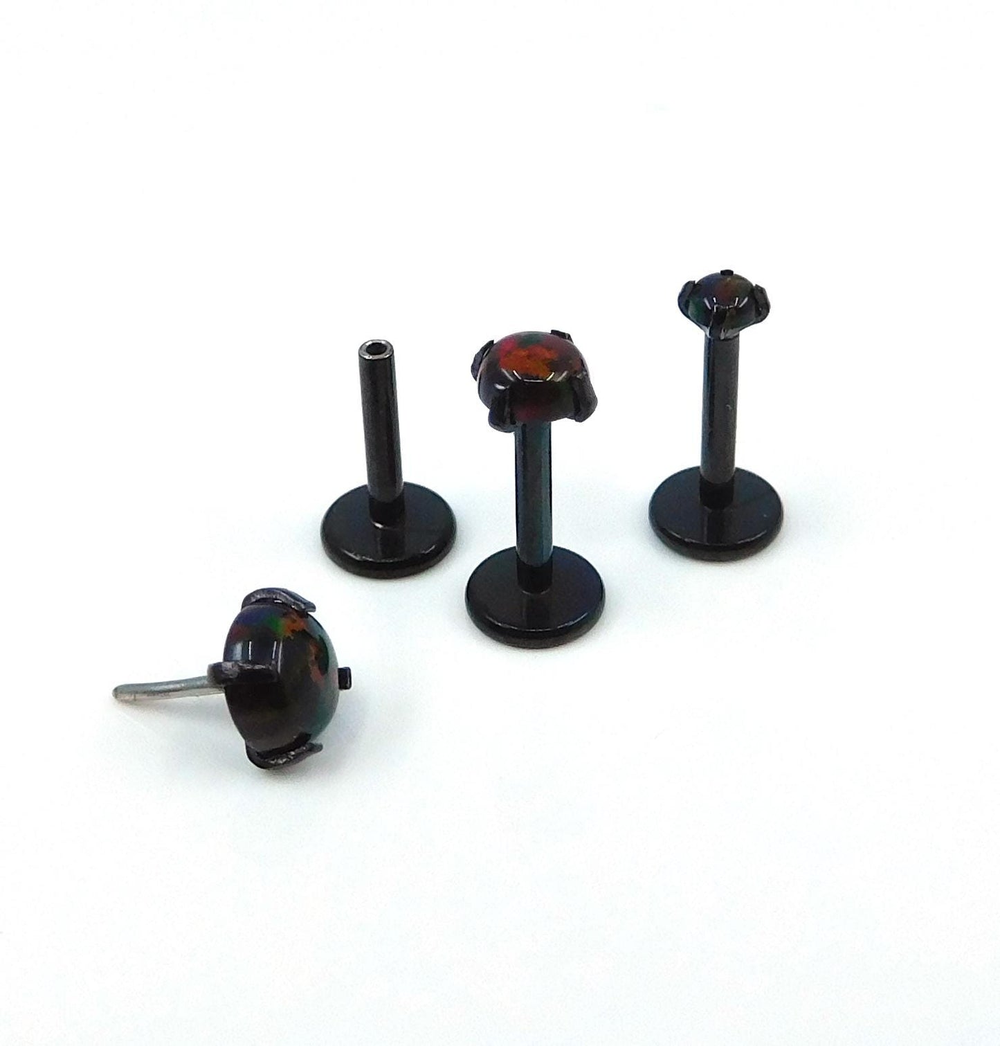 18G Black Fire & Ice Opal Stud Earring - 16G Halloween Dark Opal Cartilage Earring - 20G Black PVD Threadless Tragus Earring Jewelry