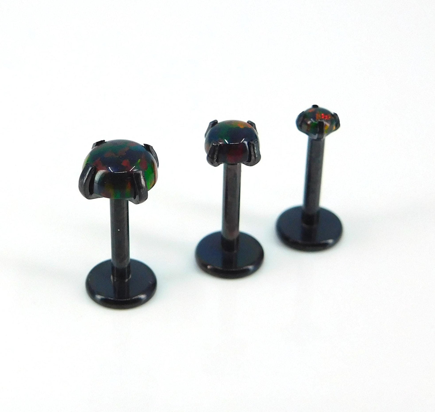 18G Black Fire & Ice Opal Stud Earring - 16G Halloween Dark Opal Cartilage Earring - 20G Black PVD Threadless Tragus Earring Jewelry
