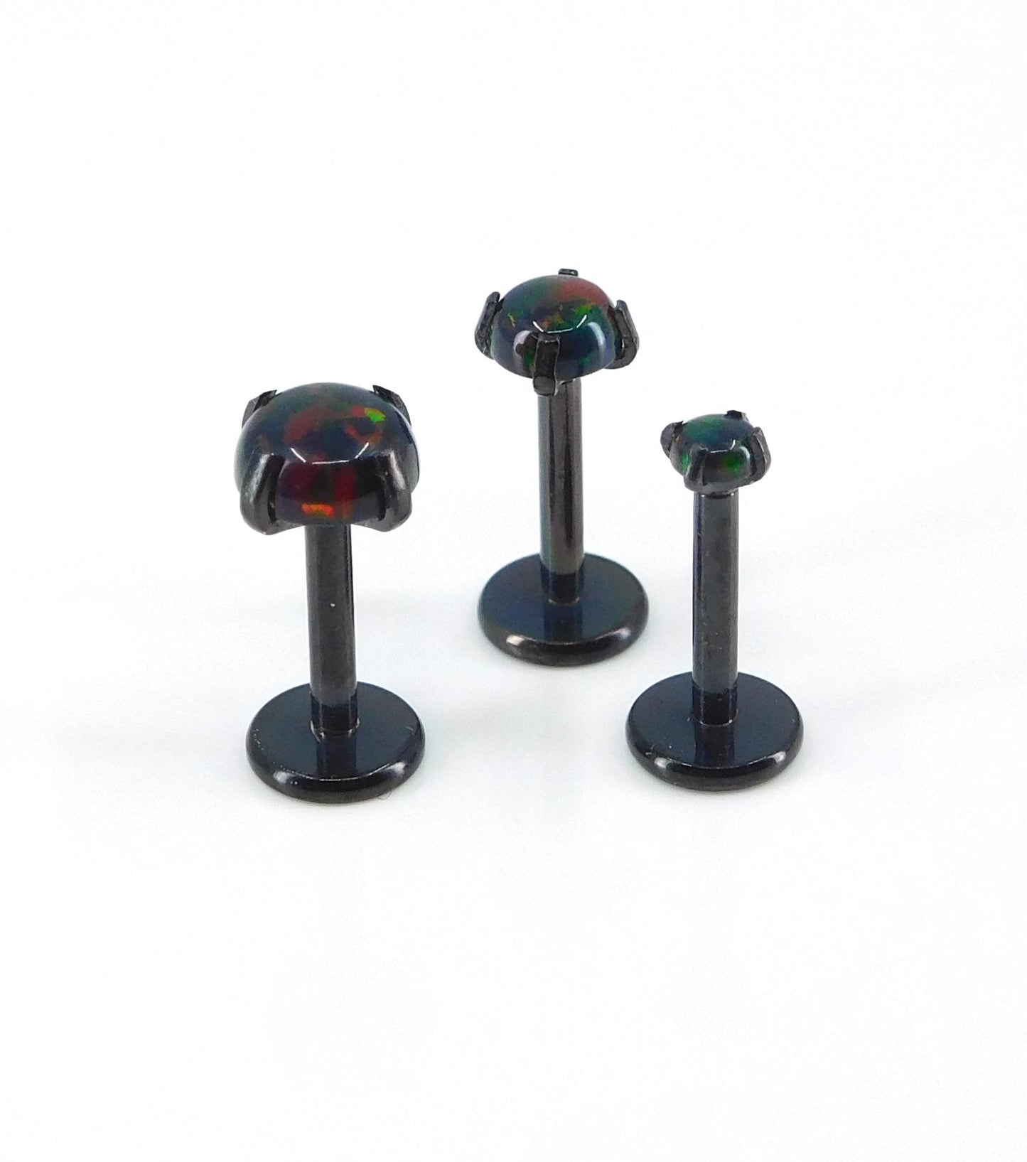 18G Black Fire & Ice Opal Stud Earring - 16G Halloween Dark Opal Cartilage Earring - 20G Black PVD Threadless Tragus Earring Jewelry