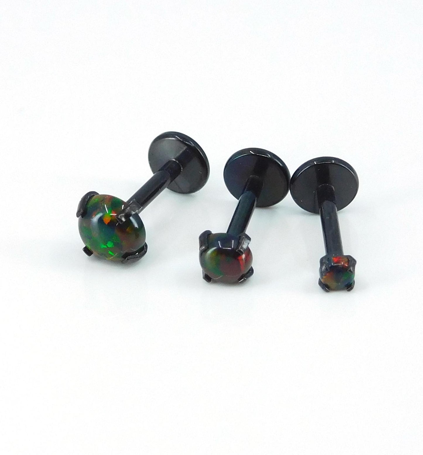 18G Black Fire & Ice Opal Stud Earring - 16G Halloween Dark Opal Cartilage Earring - 20G Black PVD Threadless Tragus Earring Jewelry