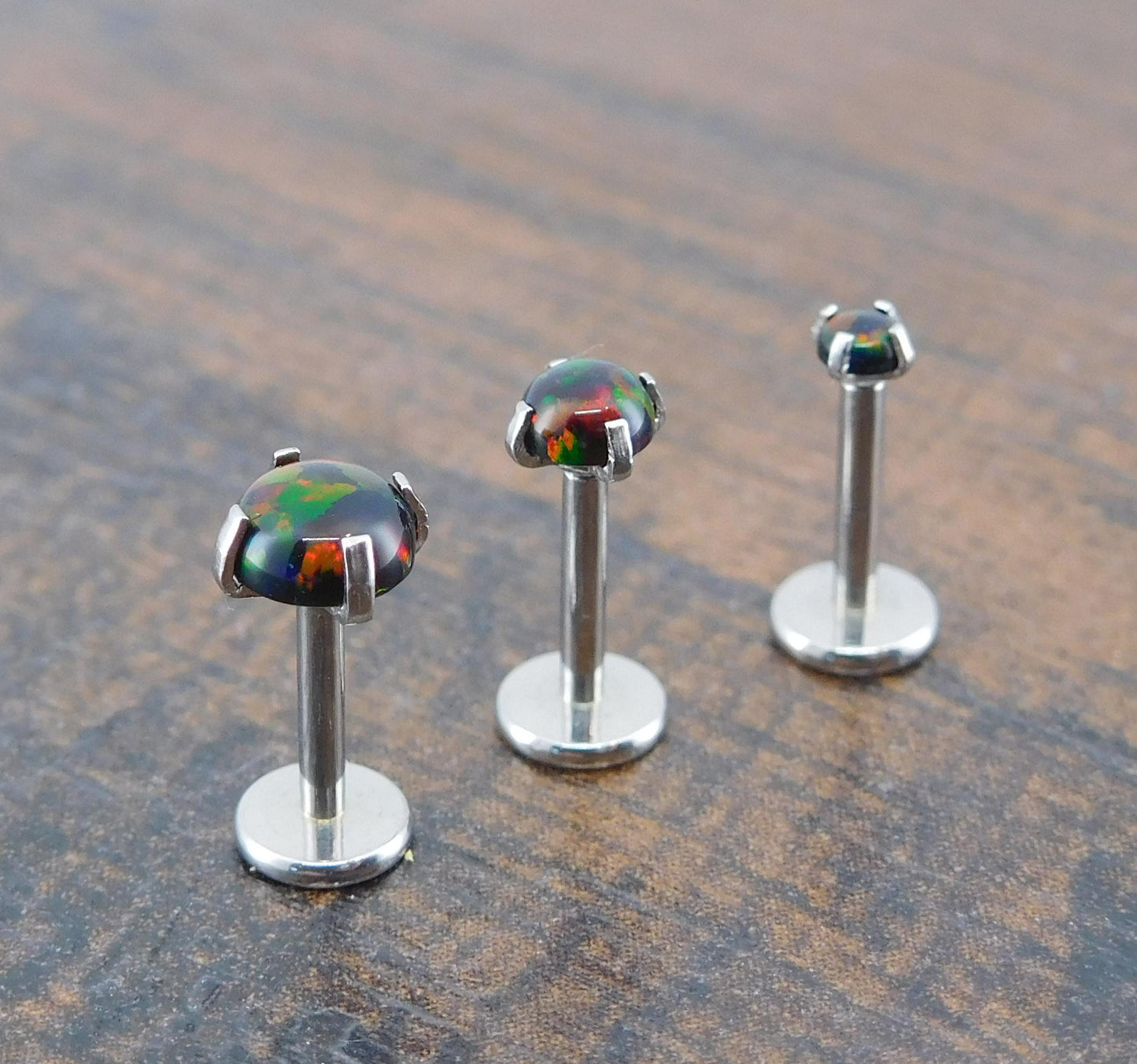 18G 2-4mm Black Fire & Ice Opal Stud Earring - 20G Surgical Stainless Steel Threadless Nose Ring - 16G Cartilage Helix Ring - Halloween Stud