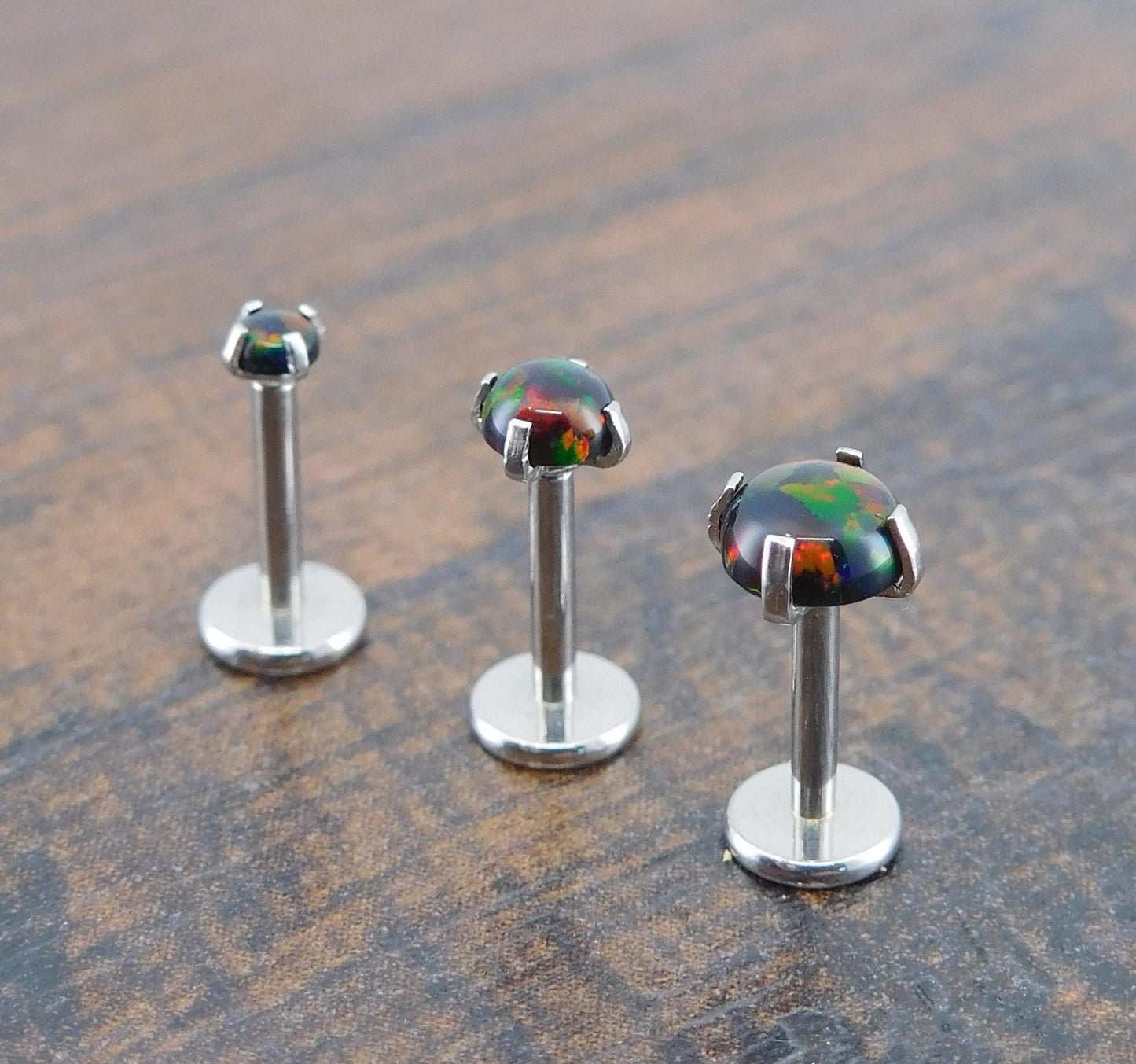 18G 2-4mm Black Fire & Ice Opal Stud Earring - 20G Surgical Stainless Steel Threadless Nose Ring - 16G Cartilage Helix Ring - Halloween Stud