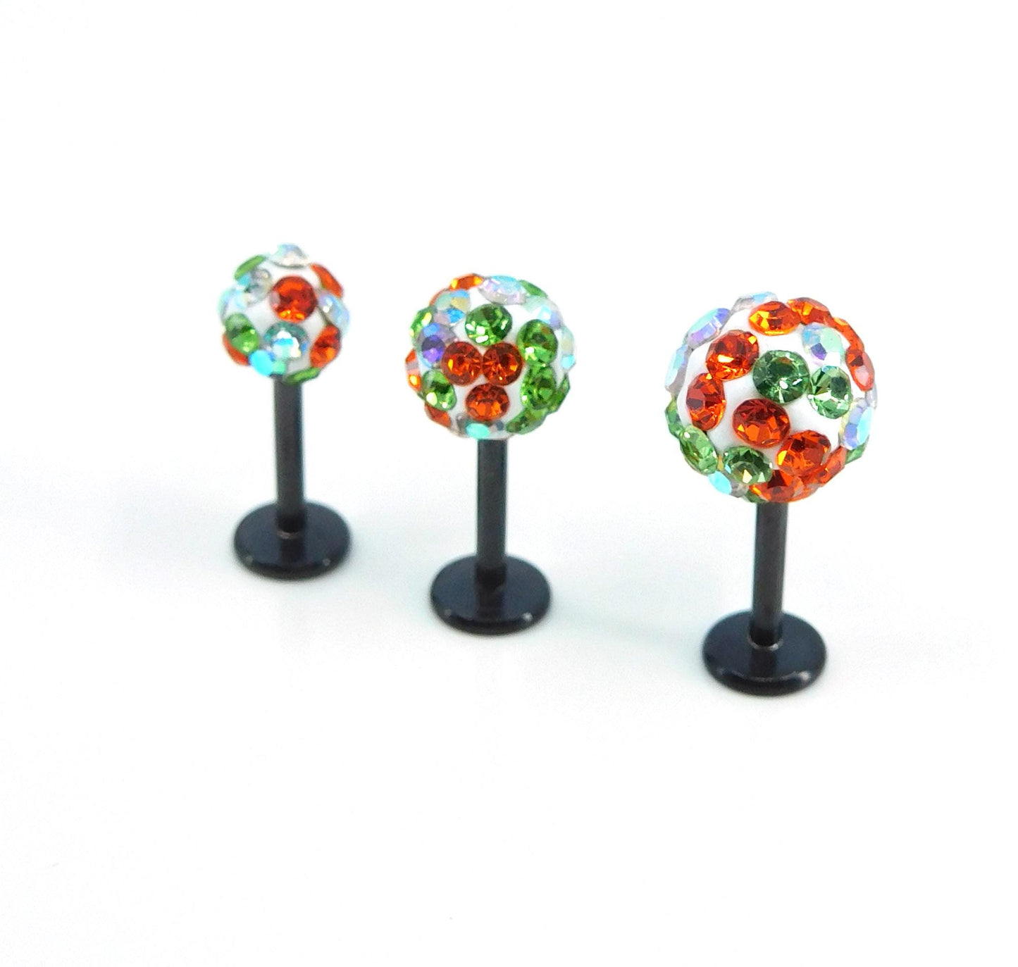 Halloween Crystal Ball Sphere Threadless Stud Earrings - 16G, 18G, 20G Black Cartilage Tragus Earrings