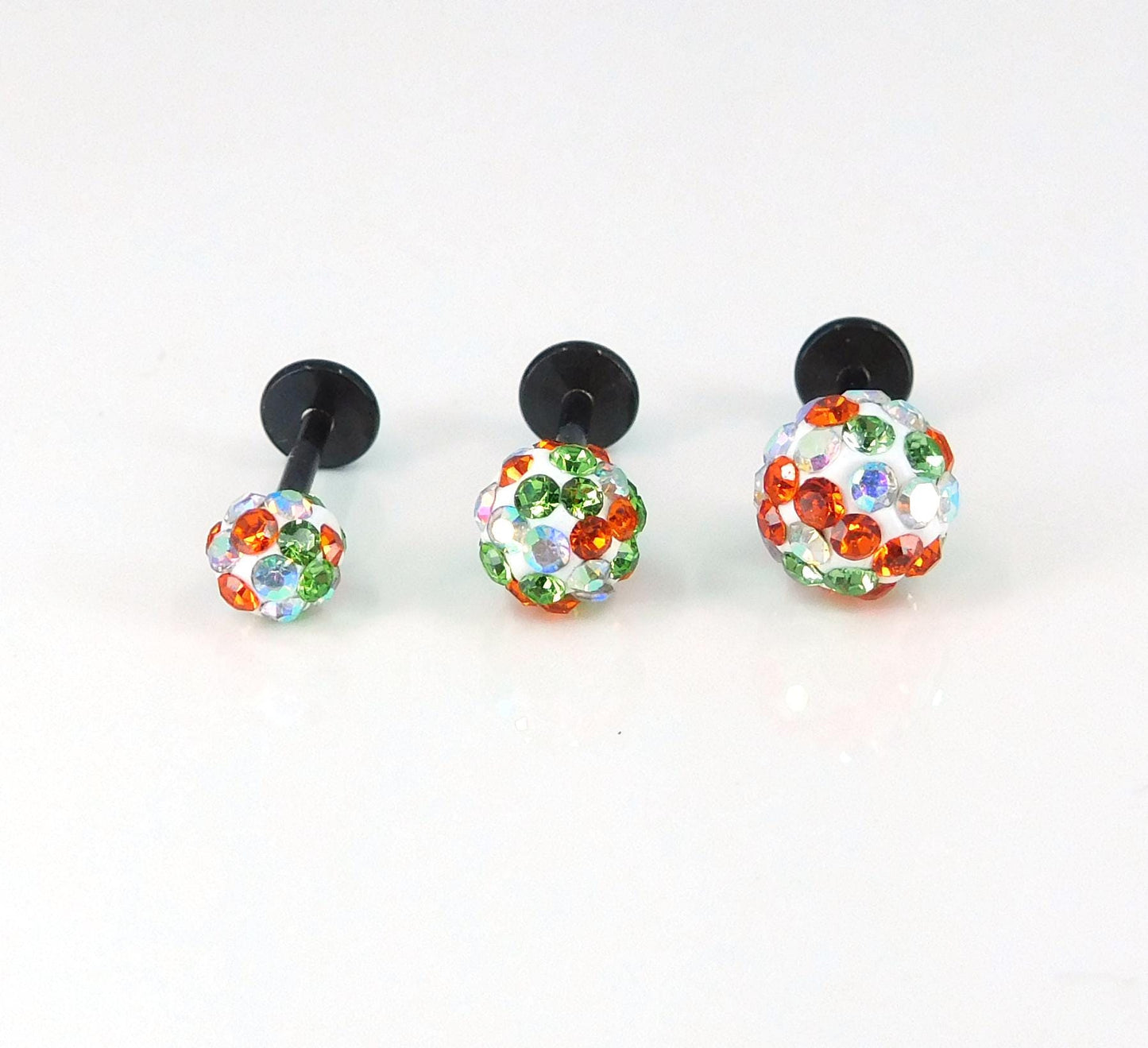 Halloween Crystal Ball Sphere Threadless Stud Earrings - 16G, 18G, 20G Black Cartilage Tragus Earrings