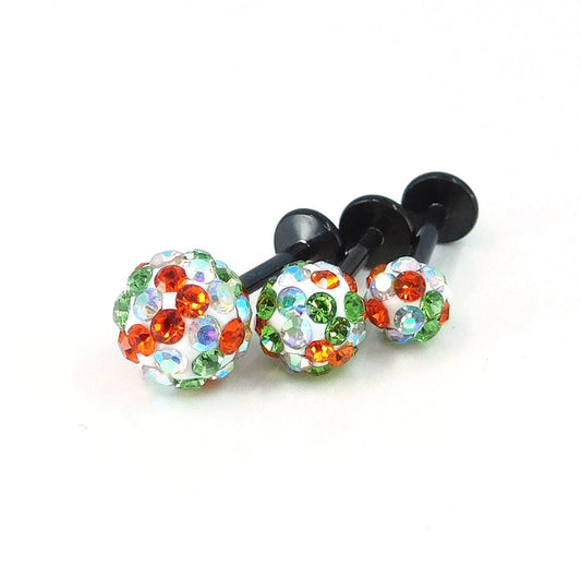 Halloween Crystal Ball Sphere Threadless Stud Earrings - 16G, 18G, 20G Black Cartilage Tragus Earrings