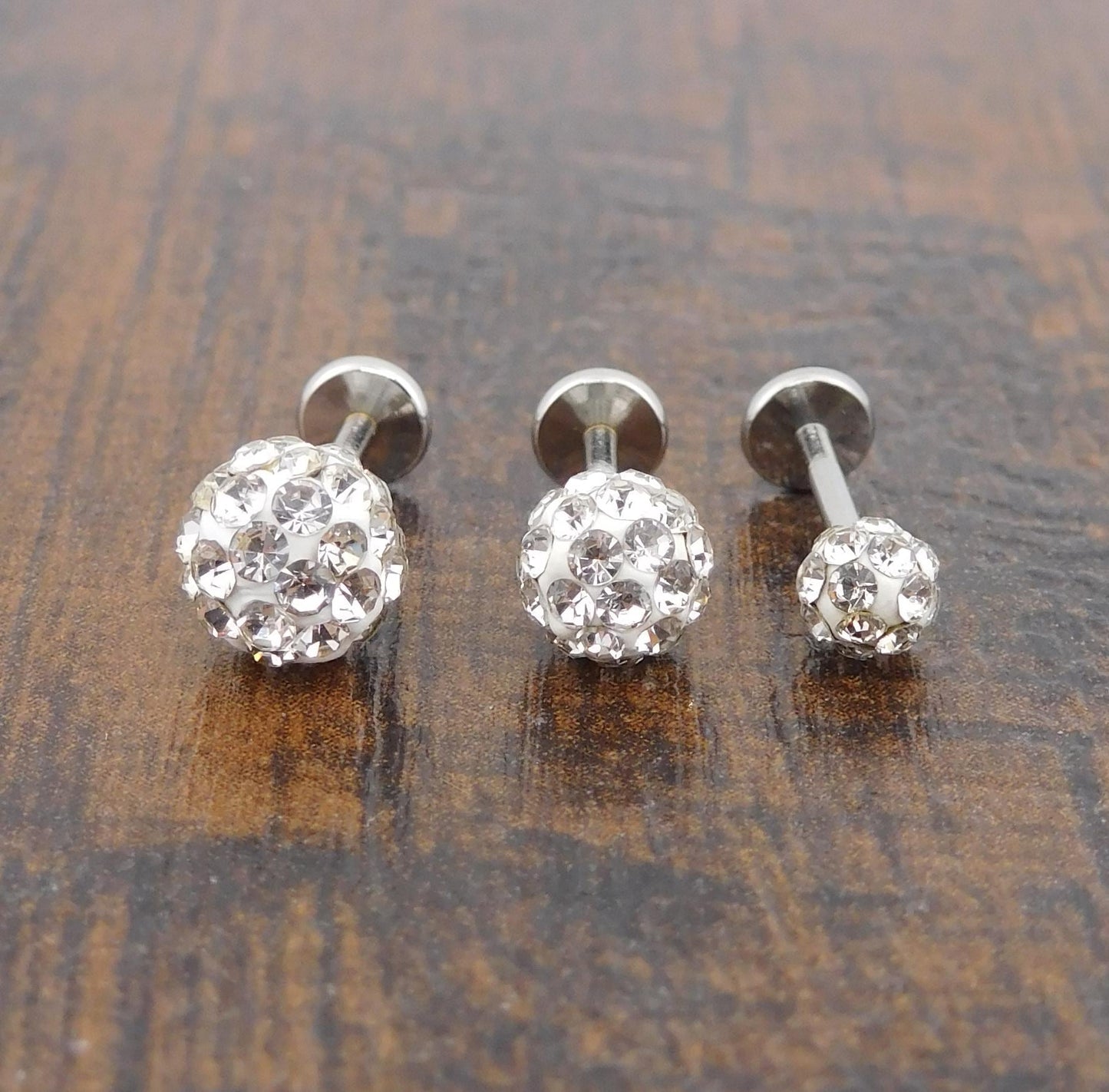 Clear Crystal Ball Circle Threadless Stud Earrings - 16G, 18G, 20G Holiday Cartilage Tragus Earrings