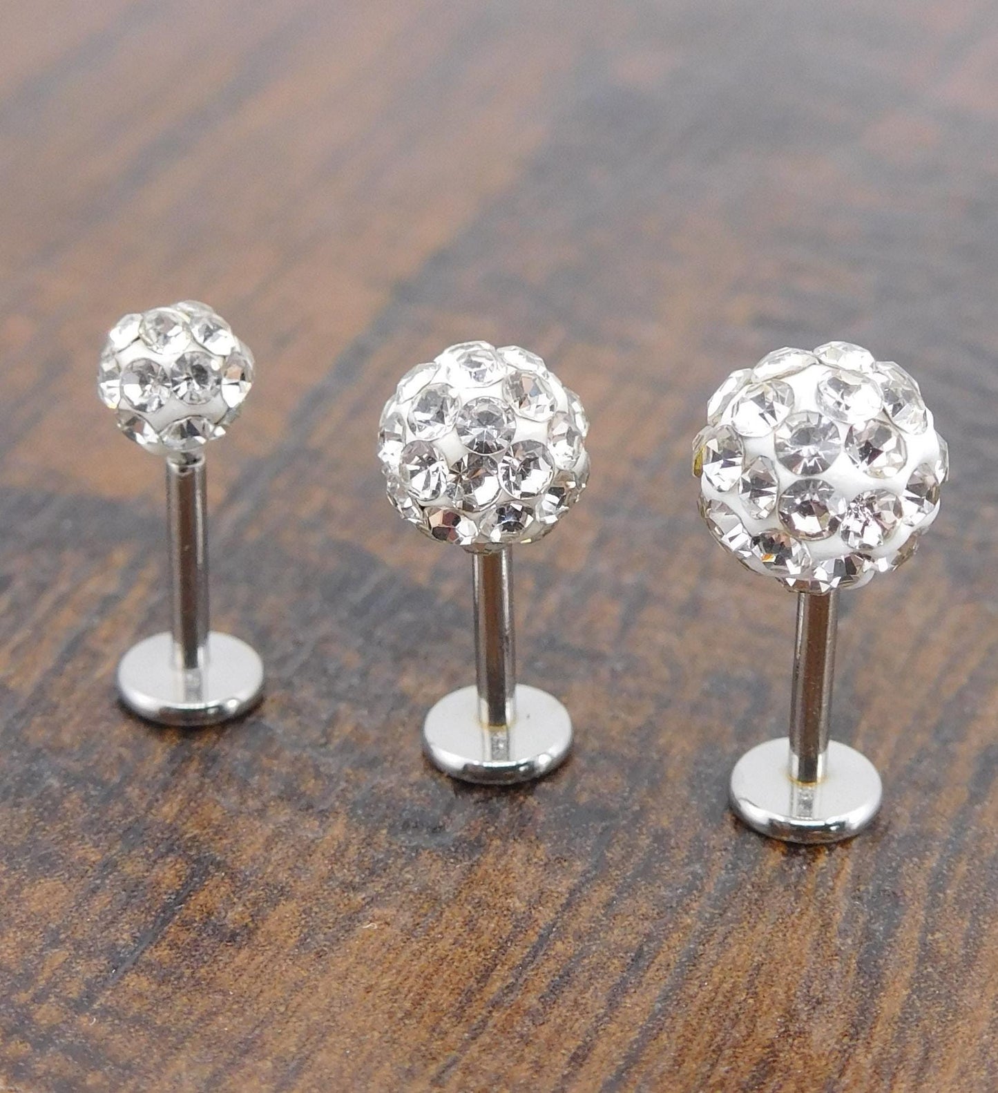 Clear Crystal Ball Circle Threadless Stud Earrings - 16G, 18G, 20G Holiday Cartilage Tragus Earrings