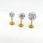 Clear Crystal Ball Gold PVD Threadless Stud Earrings - 16G, 18G, 20G Cartilage Tragus Earrings