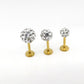 Clear Crystal Ball Gold PVD Threadless Stud Earrings - 16G, 18G, 20G Cartilage Tragus Earrings