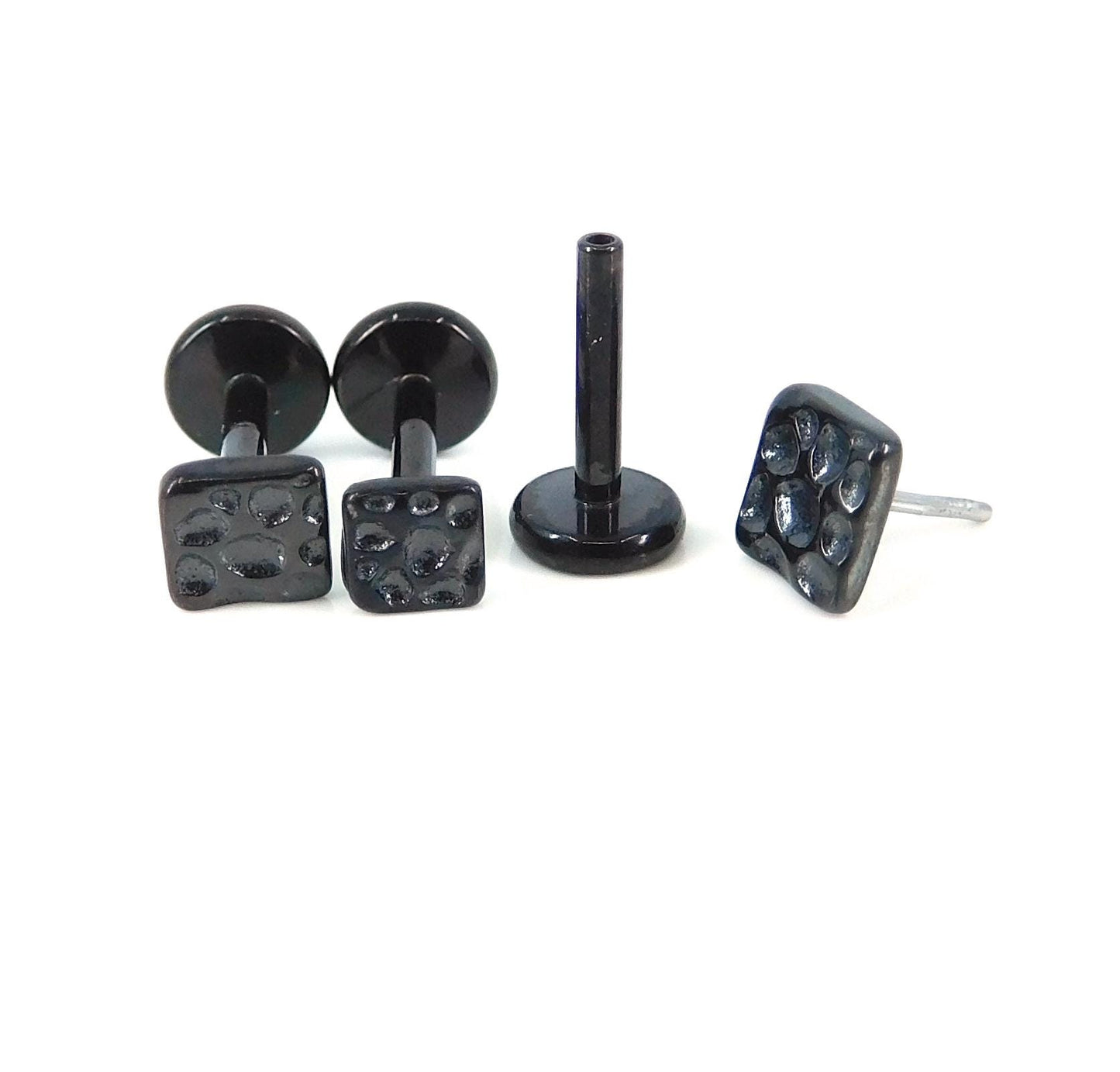 Hammered Square Stud Earring, Gold Tone Push Pin, 16G 18G 20G