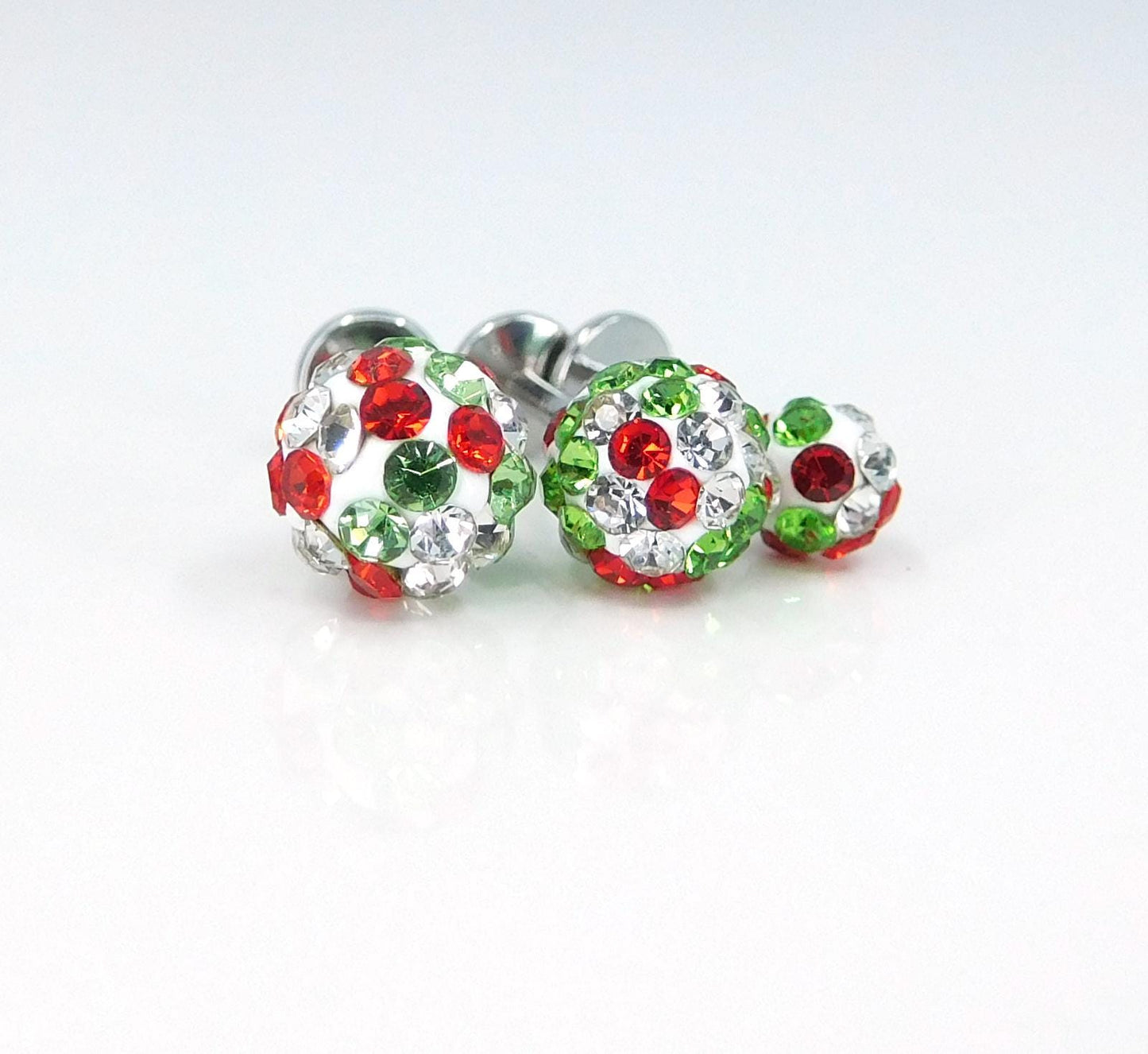 Christmas Crystal Ball Sphere Threadless Stud Earrings - 16G, 18G, 20G Holiday Cartilage Tragus Earrings