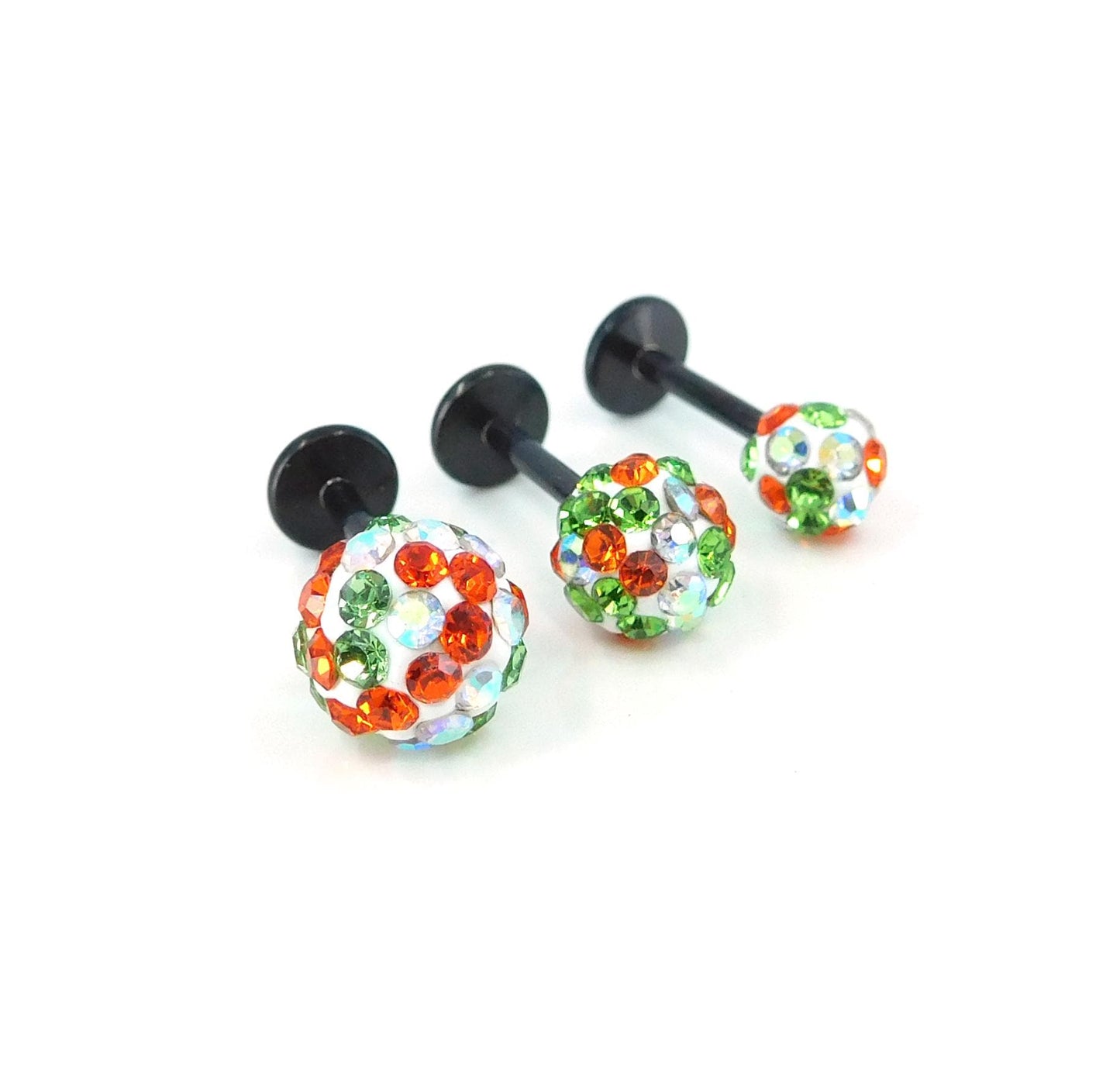 Halloween Crystal Ball Sphere Threadless Stud Earrings - 16G, 18G, 20G Black Cartilage Tragus Earrings