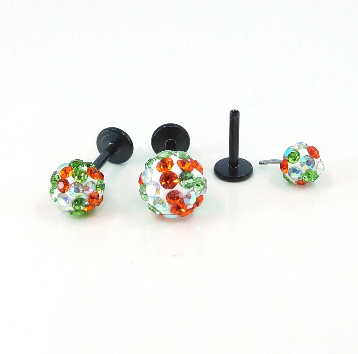 Halloween Crystal Ball Sphere Threadless Stud Earrings - 16G, 18G, 20G Black Cartilage Tragus Earrings