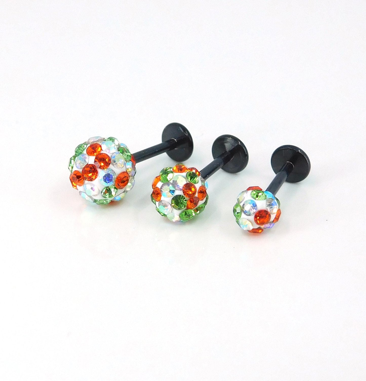 Halloween Crystal Ball Sphere Threadless Stud Earrings - 16G, 18G, 20G Black Cartilage Tragus Earrings