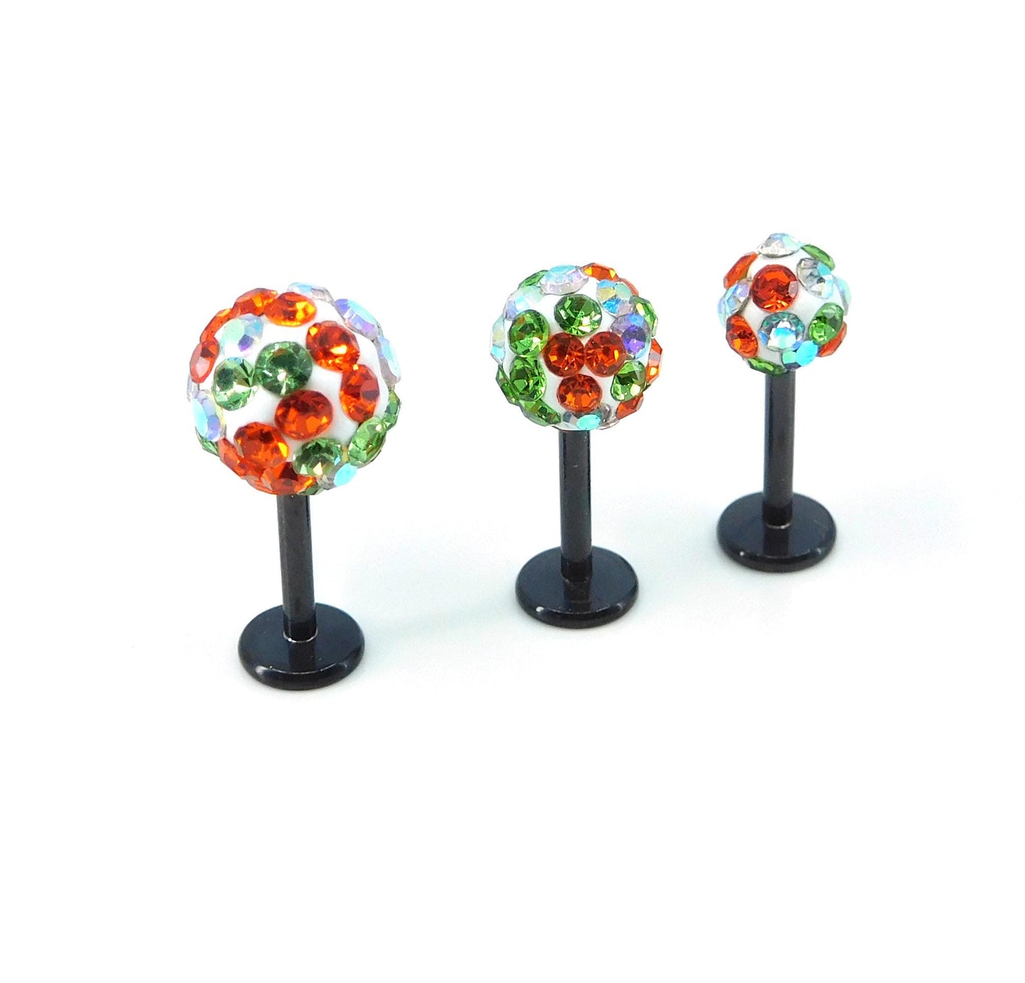 Halloween Crystal Ball Sphere Threadless Stud Earrings - 16G, 18G, 20G Black Cartilage Tragus Earrings