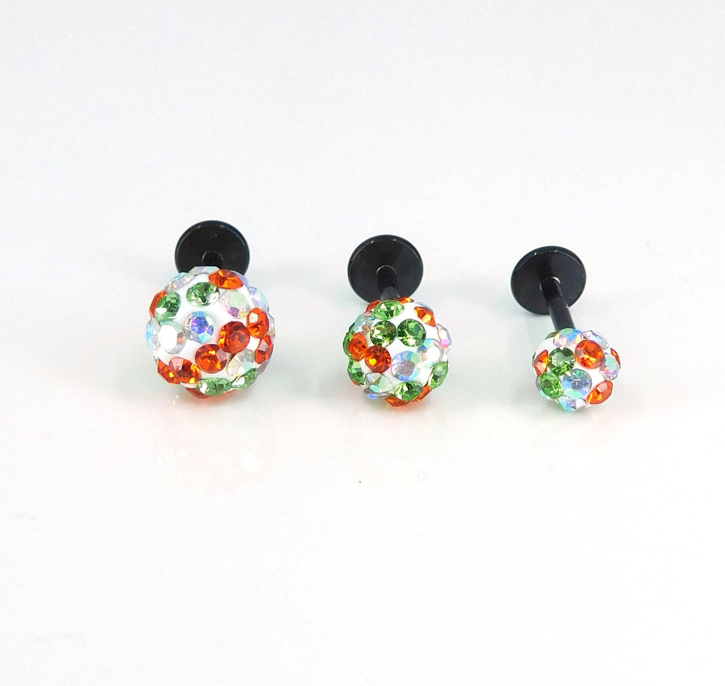 Halloween Crystal Ball Sphere Threadless Stud Earrings - 16G, 18G, 20G Black Cartilage Tragus Earrings